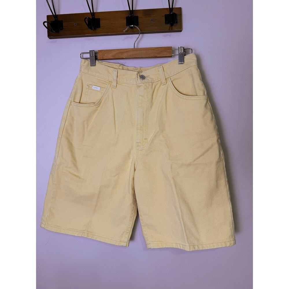Vintage Lee Womens 12 Medium Yellow Denim Bermuda Shorts High Rise Made USA